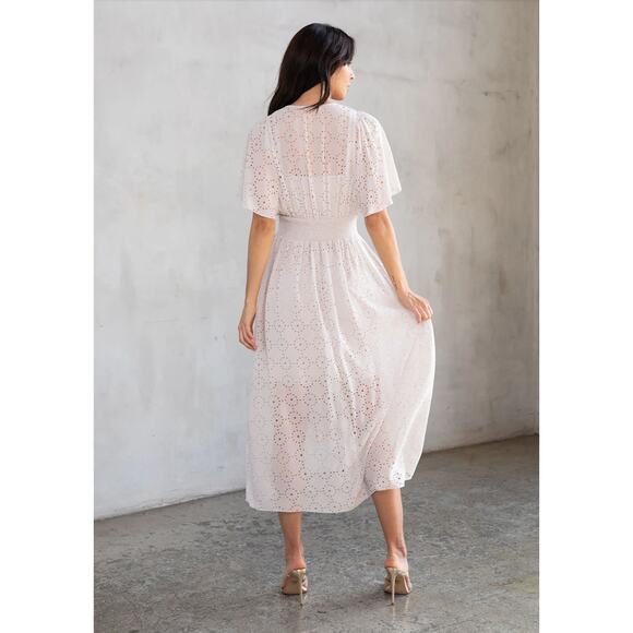 It’s All Love Chiffon Maxi Dress Medium – Boho Resort Laser-Cut Metallic Detail - Picture 11 of 12